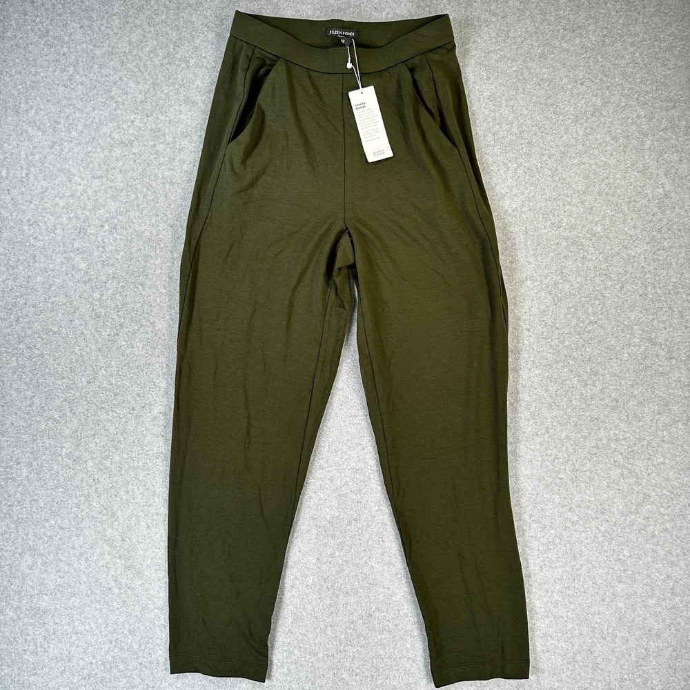 Eileen Fisher Slim Slouchy Ankle Pant PP Petite Seaweed Green Tencel NWT